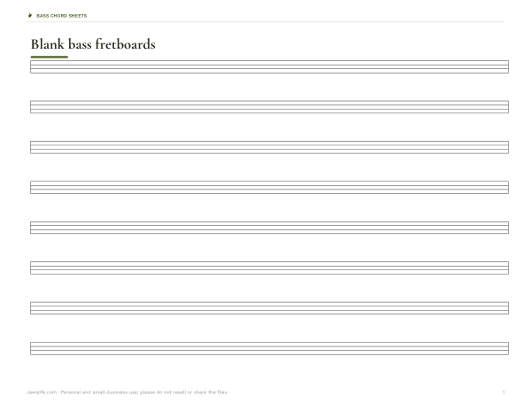 Preview of Printable Blank Bass Fretboard Chart